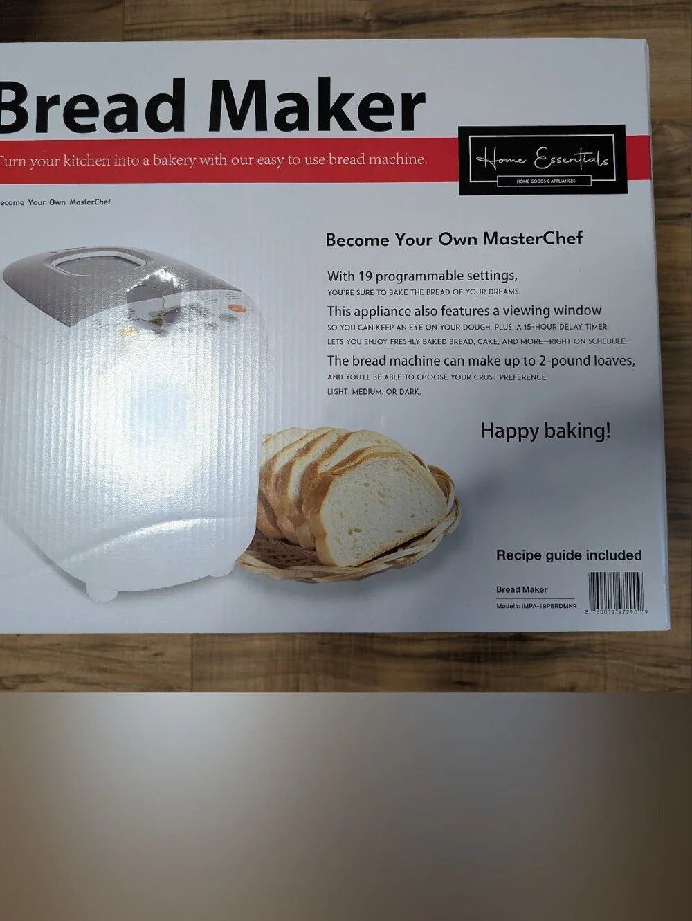 Home Essentials Bread Maker 550W 19 Programs LCD Timer Viewing Window 2 lb Loaf